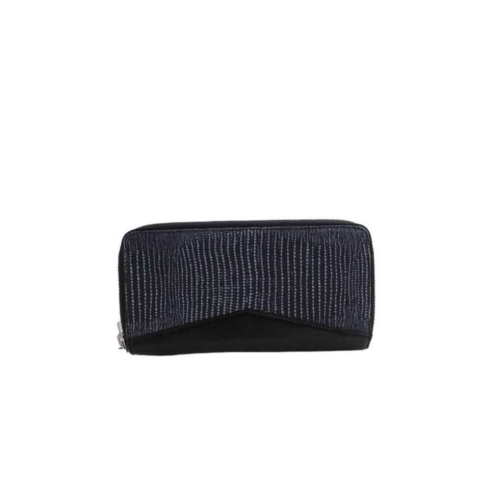 Aimee Kestenberg Womens Zip Around Abstract Continental Wallet Black Blue